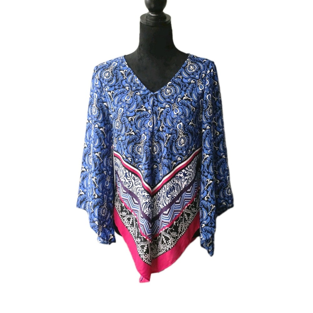 CATO Est 1946 V-neck Asymmetrical Top - Blue Depths - Starlight Size Small